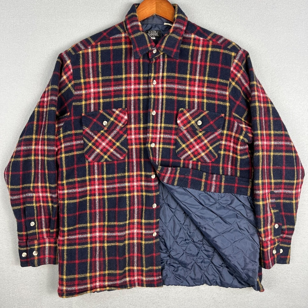 VTG Wool Blend Plaid Shirt Mens L Quilt Lined 80s 90s Workwear Button Up Warm